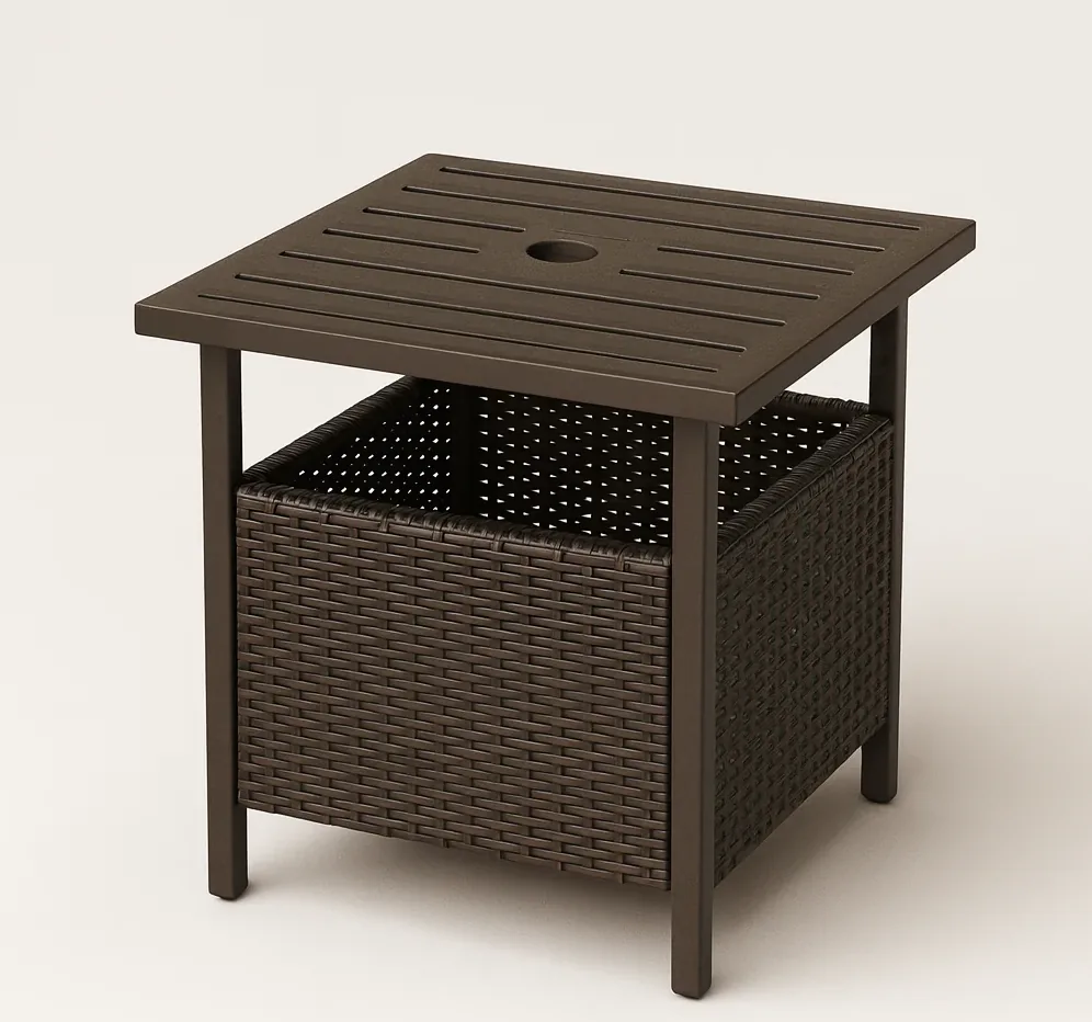 21.5" Square Wicker Umbrella Table