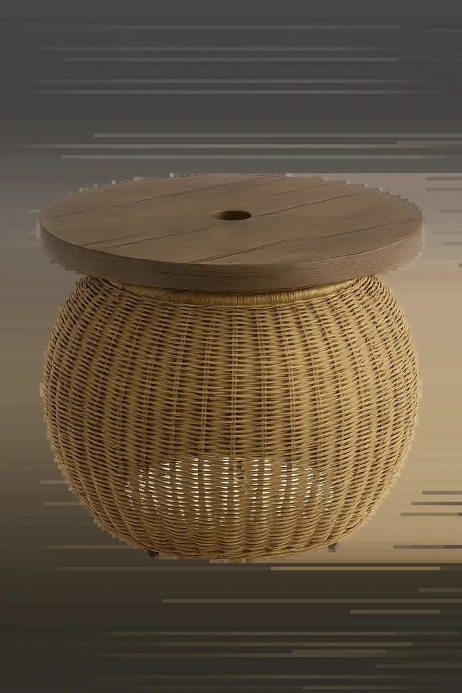 23" Round Wicker Umbrella Table