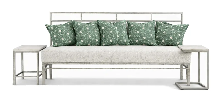 Contemporary Metal Bench with Tables