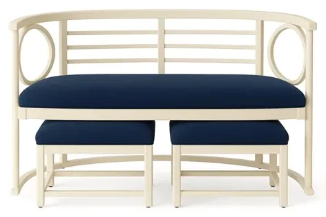 Curved Metal Bench with Tables
